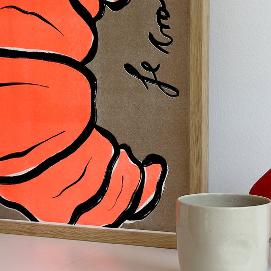 Detail Risographie Croissant in Fluorescent Orange