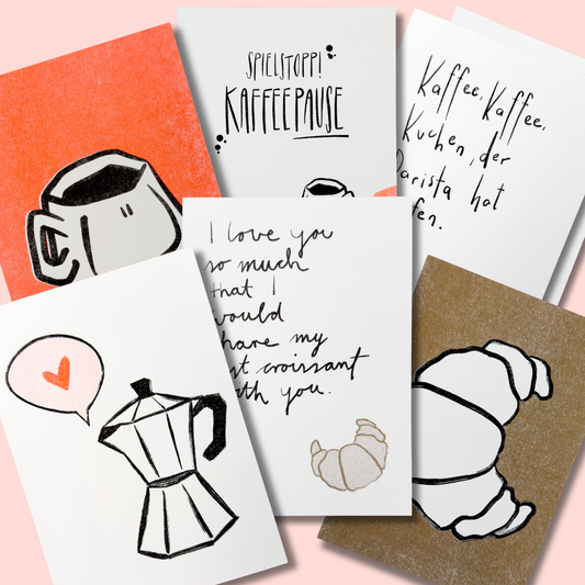 Postkarten-Set "Kaffee, Liebe & Croissants" | Kartenset für Frühstück Gourmets