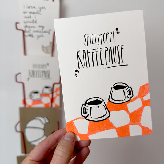 Postkarte "Spielstopp! Kaffeepause" | Karte für Kaffeefreunde